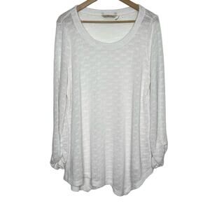 Soft Surroundings Women's Open Knit Sweater Size Large White Hankercheif Hem